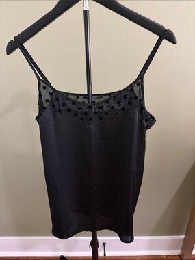 Madison Scotch Black Silky Polka Dot Mesh Yoke Camisole - Women